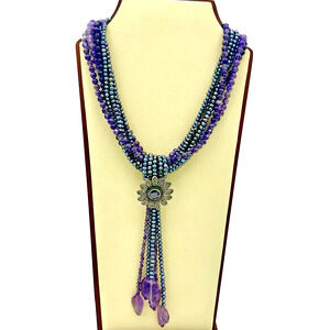 VTG Sterling Silver Natural Pearl Amethyst & Marcasite Statement Necklace Chunky